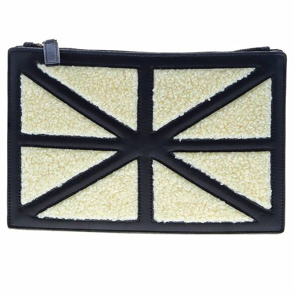 RILEY VERSA black leather Base Bag clutch removable Crossroads shearling cover